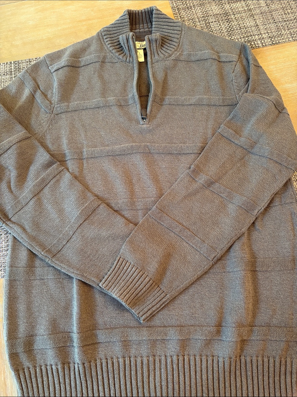 Bass Men's Brown Quarter Zip Sweater Large 100% cotton